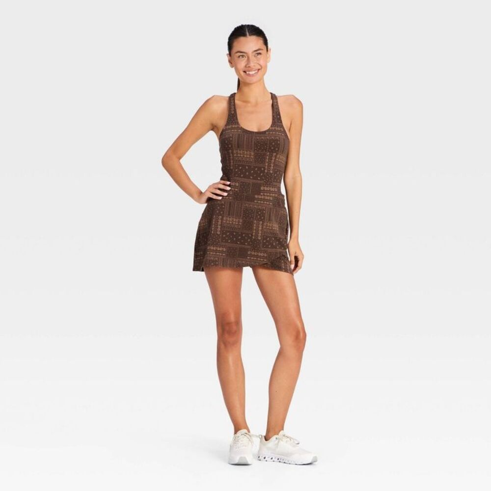 Women's Washed Jersey Wrap Dress - JoyLab Brown Bandana S